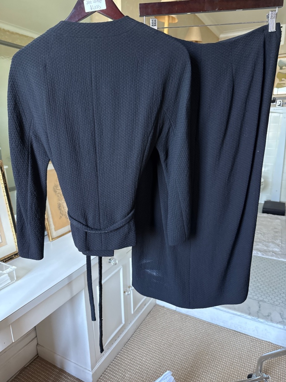 Richard Tyler Couture Black Textured Wool Skirt Suit Set - Picture 4 of 7